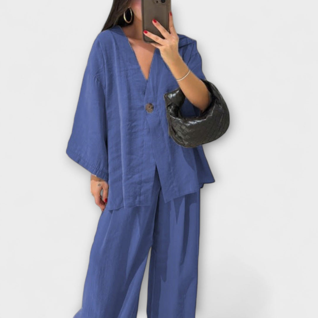 Jacqueline - Casual V-hals Top en Broek Duo