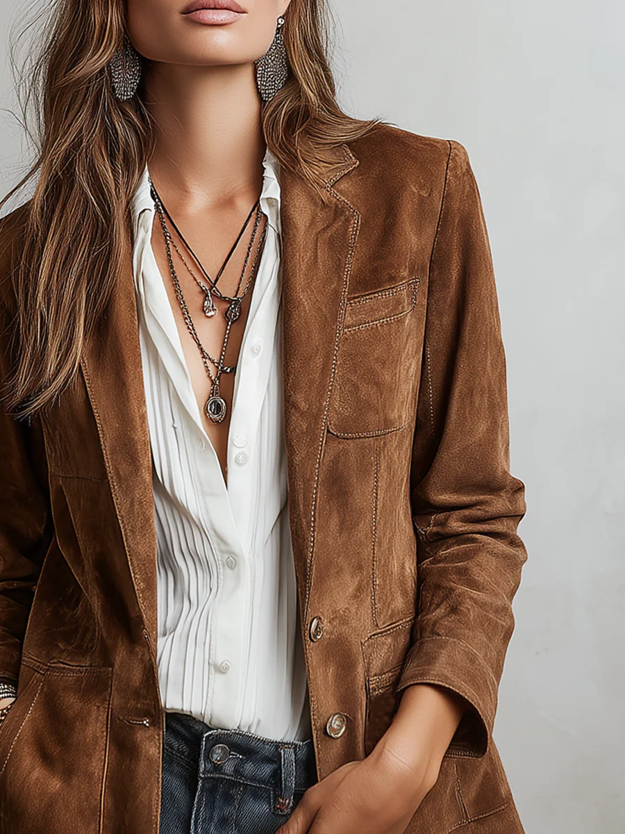Rachel | Suède blazer met knoopsluiting en borstzak voor dames