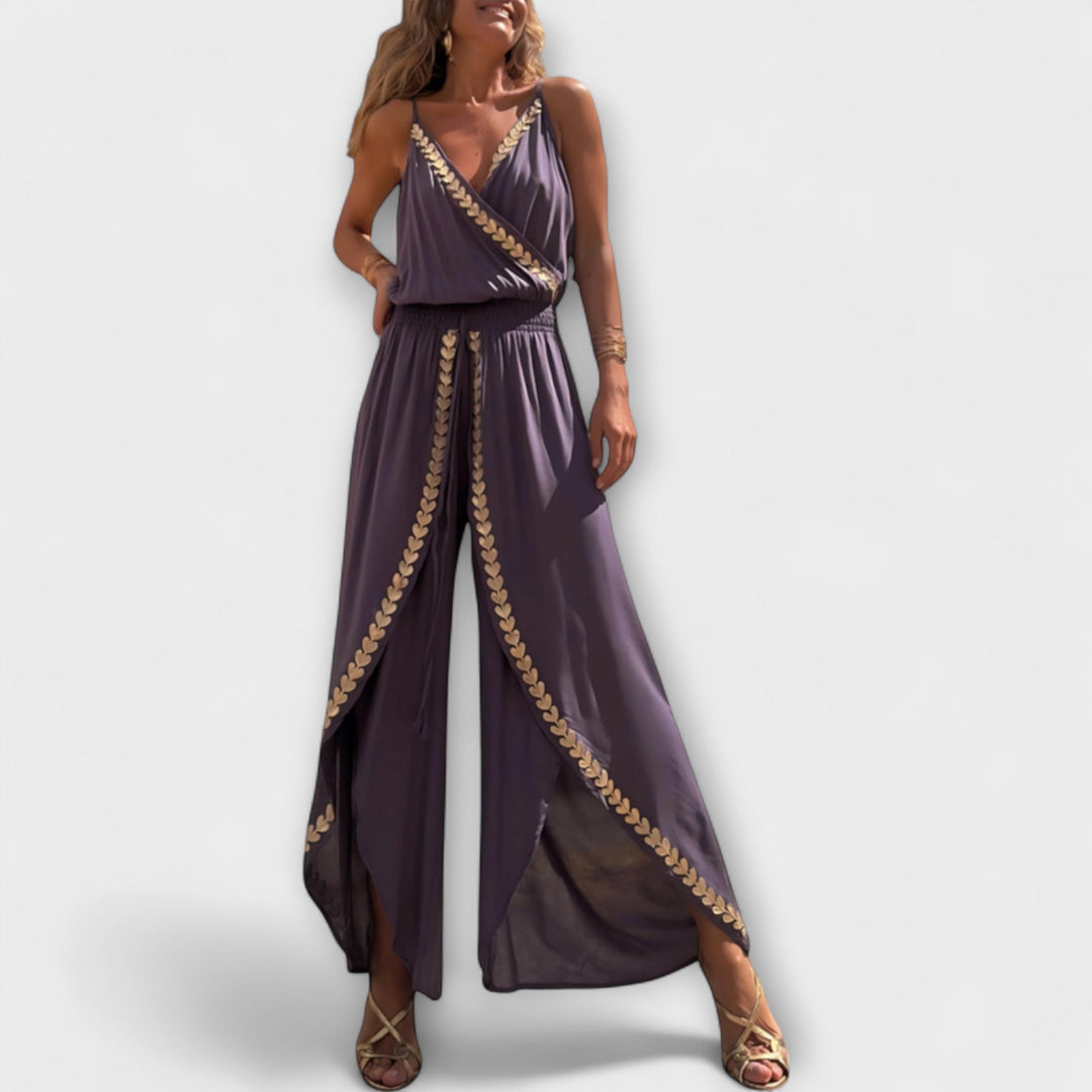 Angela - Donatila V-hals Jumpsuit met Borduursel en Open Benen