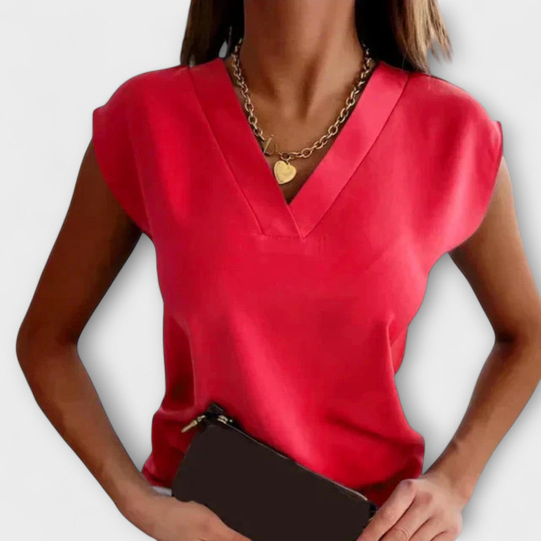 Melanie - Dames V-hals Zomer Top met Loose Mouwen