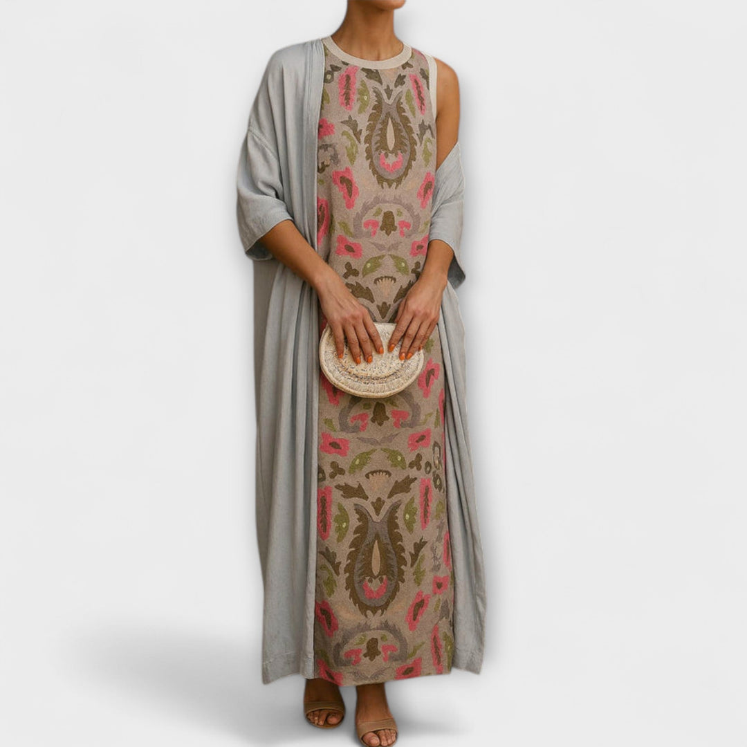 Raffaella – Elegante lange jurk met bijpassende stola