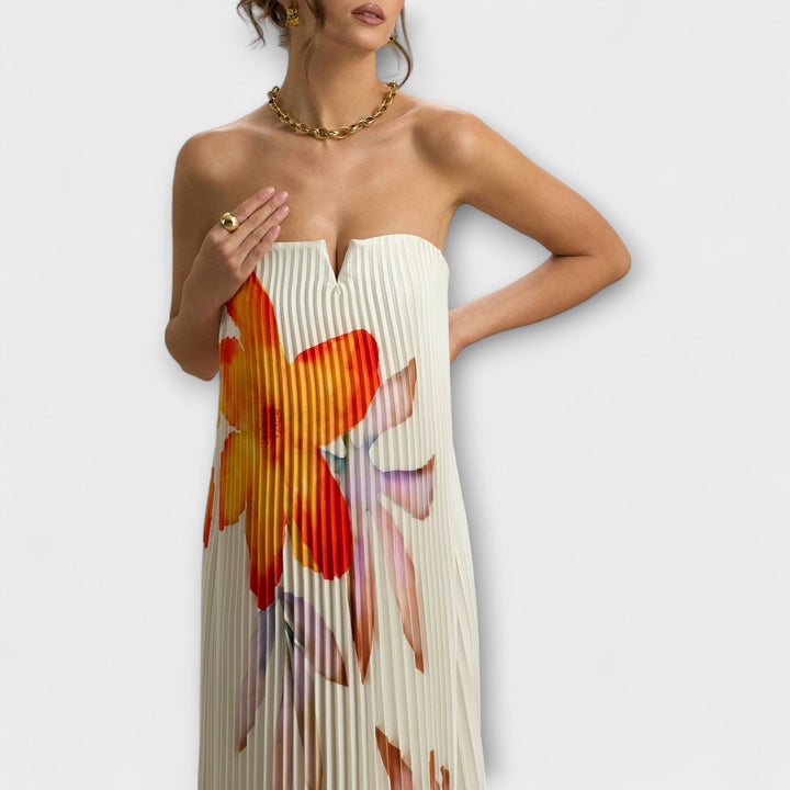Michelle - Sweetheart Maxi Jurk in Oranje Bloemen