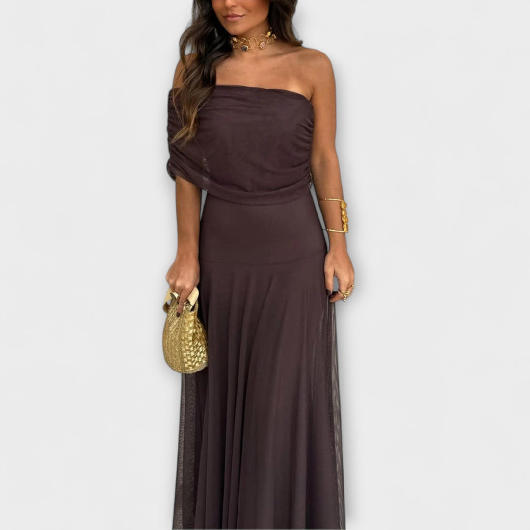 Weide - Toledo Eén-Schouder Mesh Maxi Jurk