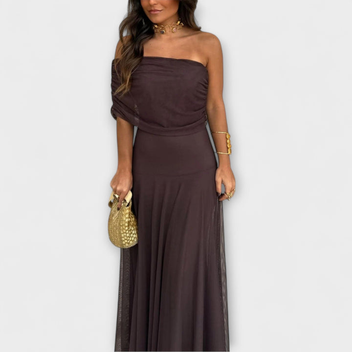 Weide - Toledo Eén-Schouder Mesh Maxi Jurk