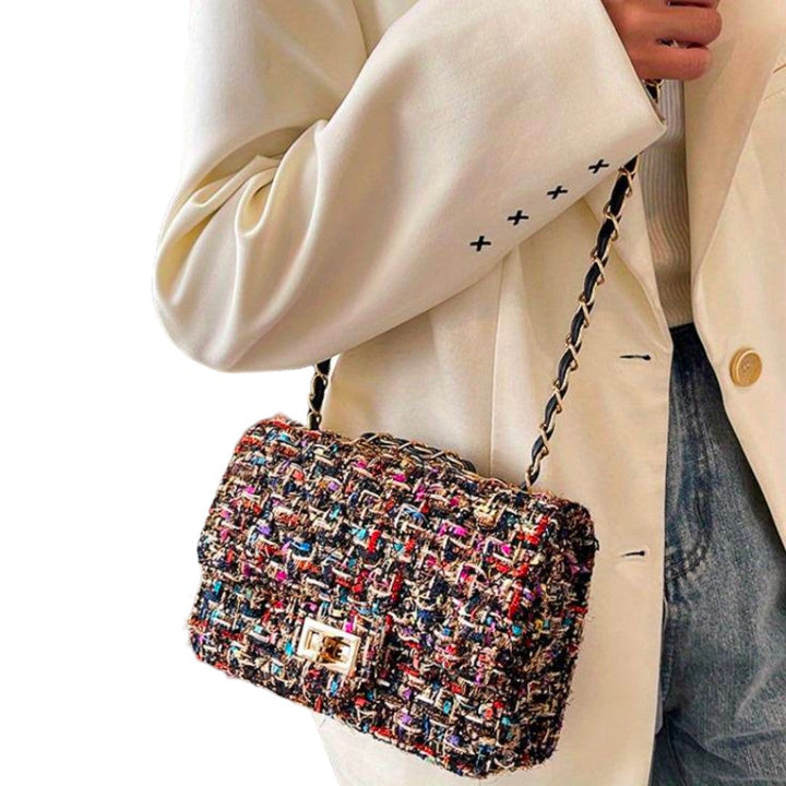 Cecilia | Tweed schoudertas met kettinghengsel voor dames