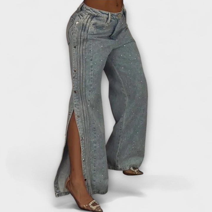 Nola - High-Waisted Jeans met Strass versieringen en zijknopen