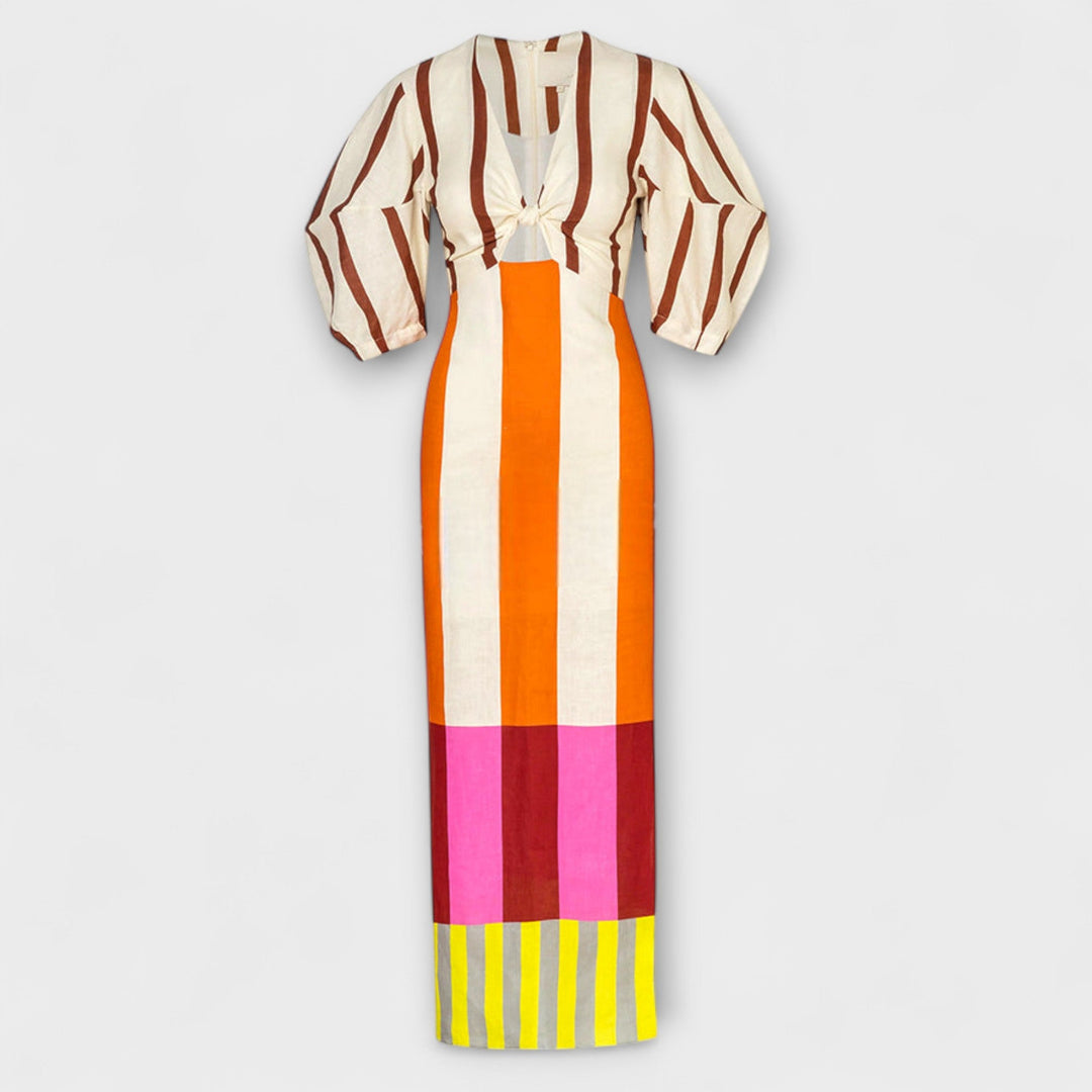 Kaya - Maxi-jurk met V-hals en puffmouwen