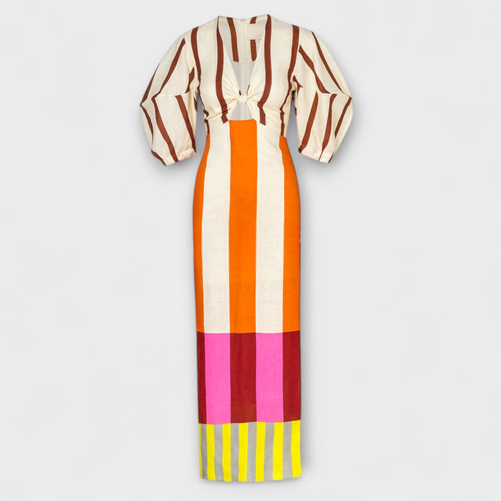 Kaya - Maxi-jurk met V-hals en puffmouwen
