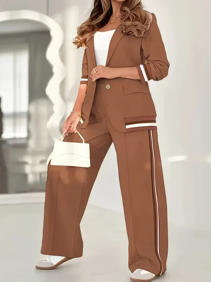 Edmee | Set met blazer en wijde broek met streepdetails voor dames