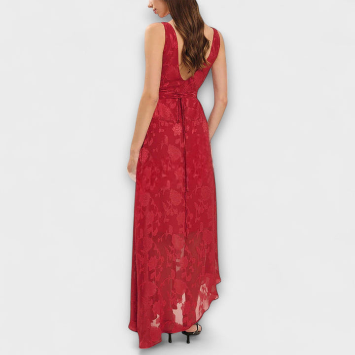 Opal - Elegant rugloze strik-jacquard-maxi-jurk