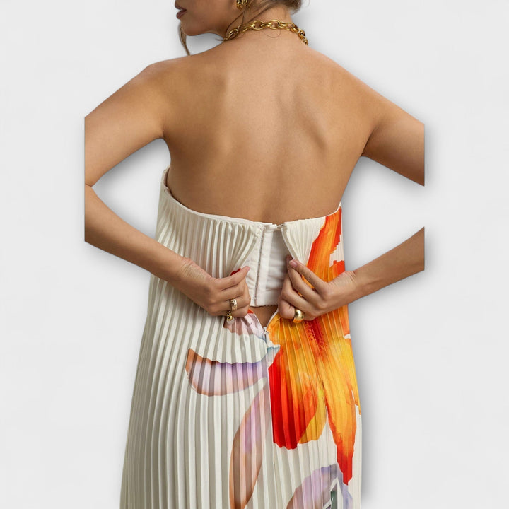 Michelle - Sweetheart Maxi Jurk in Oranje Bloemen
