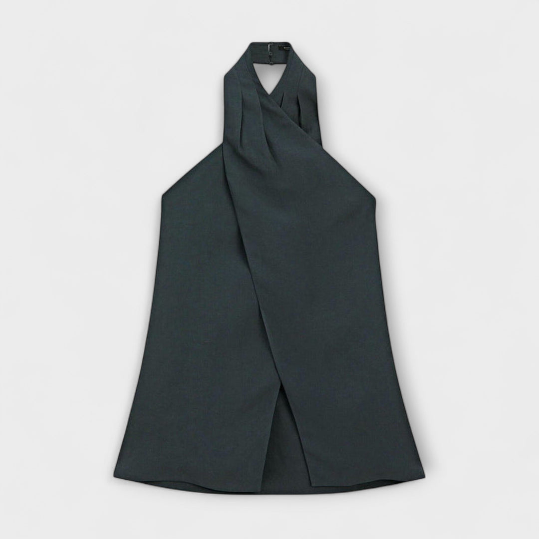 Leah - Blauwe Halter Neck Top met Ruguitsnijding