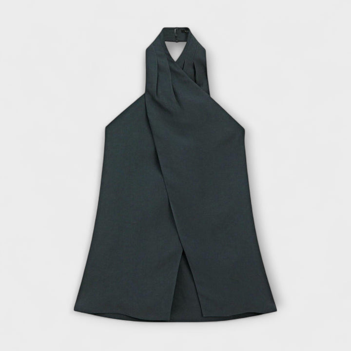 Leah - Blauwe Halter Neck Top met Ruguitsnijding