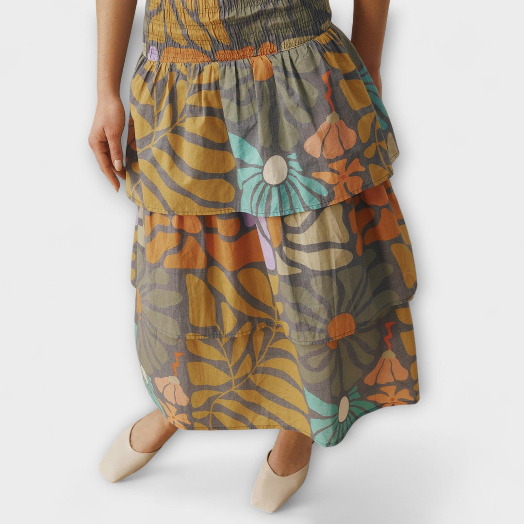 Multikleurige Botanische Midi Jurk