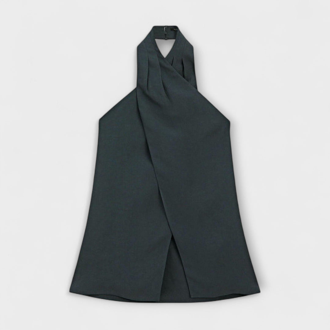 Hannah - Blauwe Halter Neck Top met Ruguitsnede