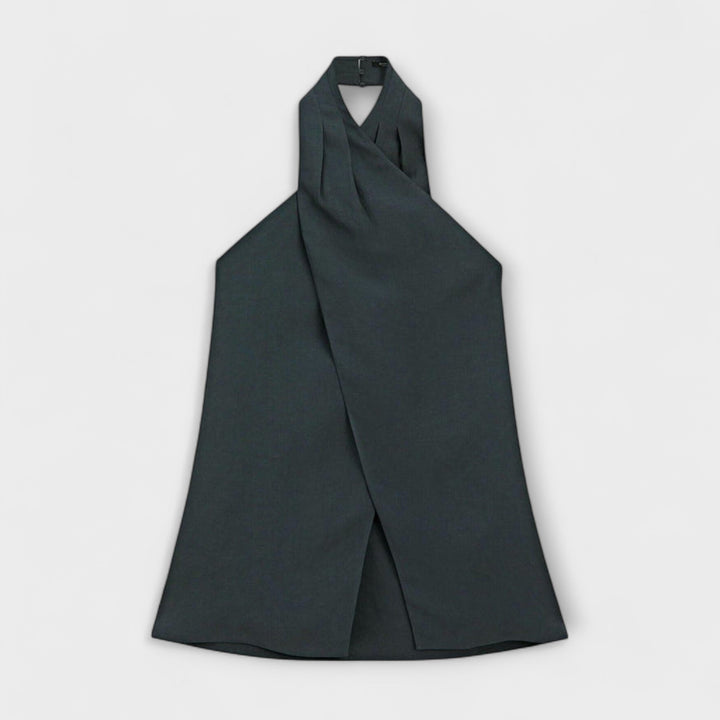 Hannah - Blauwe Halter Neck Top met Ruguitsnede