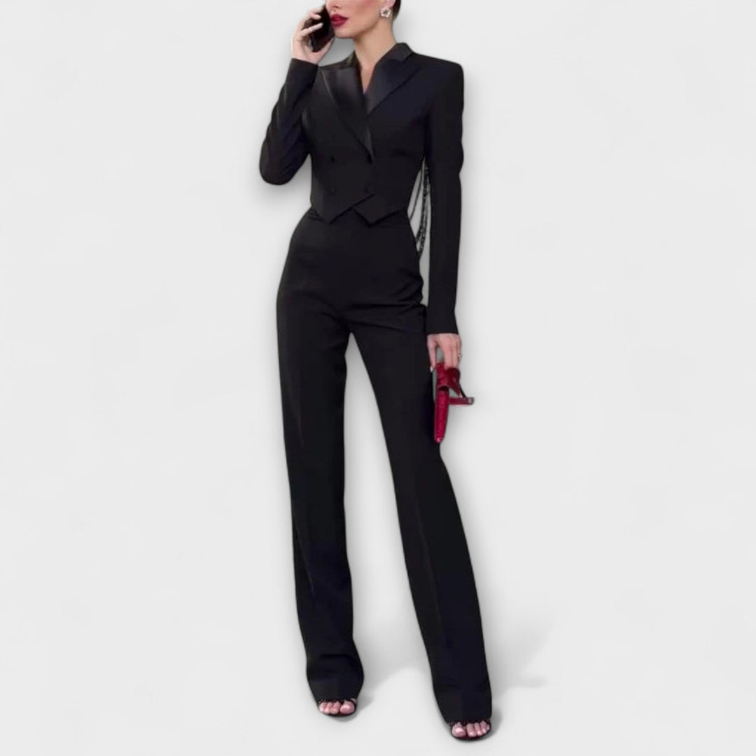 Noa - Zwart Perlenbelegd Rugvrij Kort Blazer Set