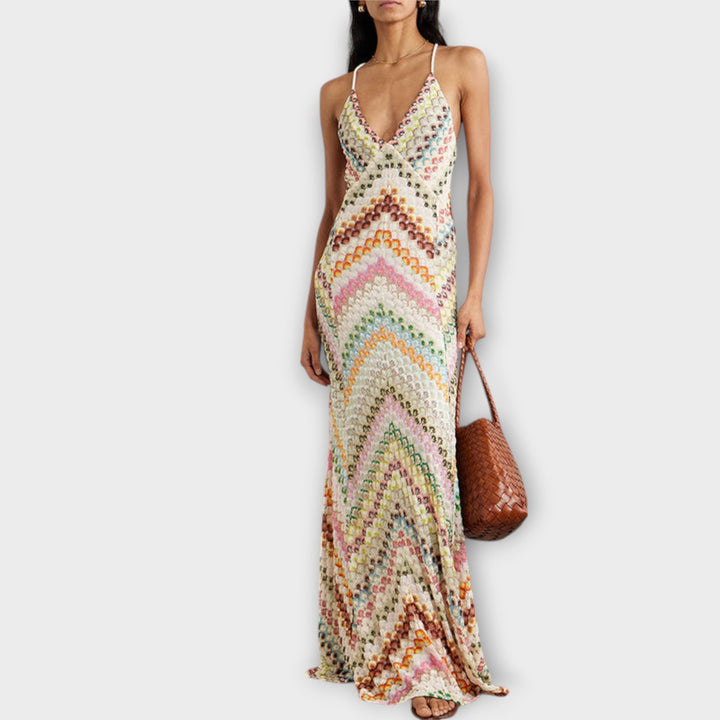 Remi - Missoni Kleurrijk Visgraatpatroon Maxijurk