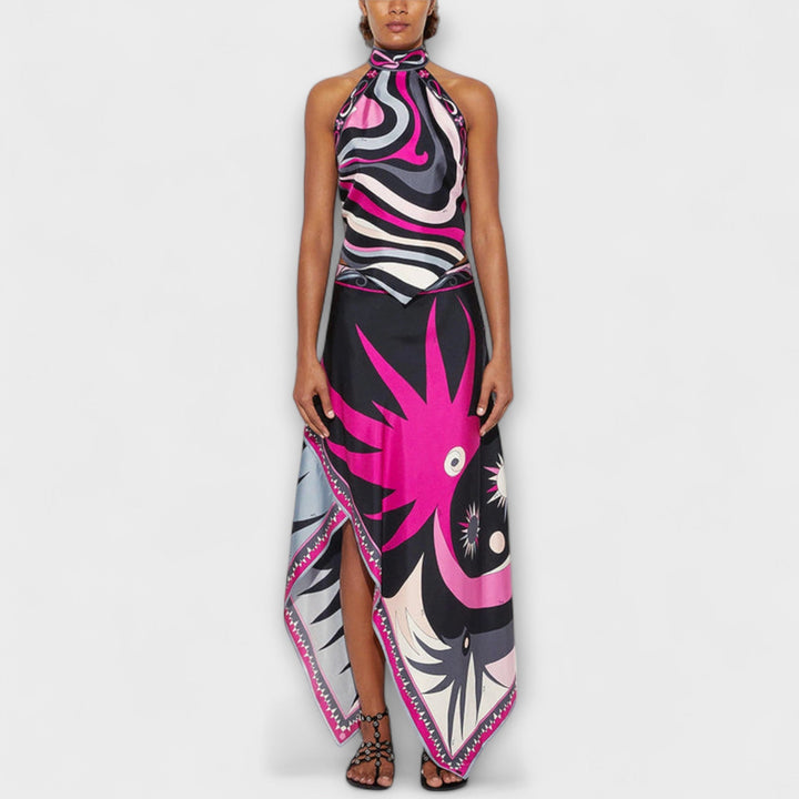 Everly - Set van haltertop en asymmetrische midi-rok
