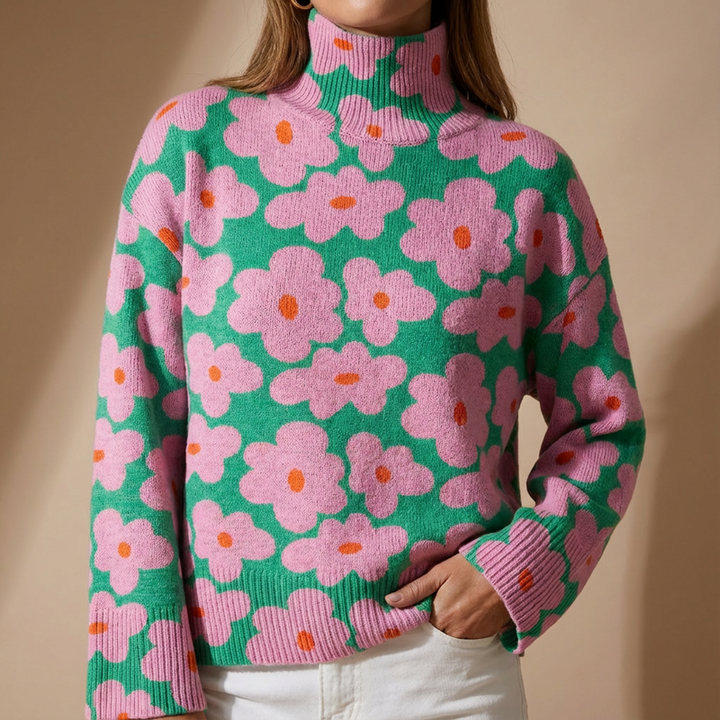 Aspen | Gebreide coltrui met bloemenmotief voor dames