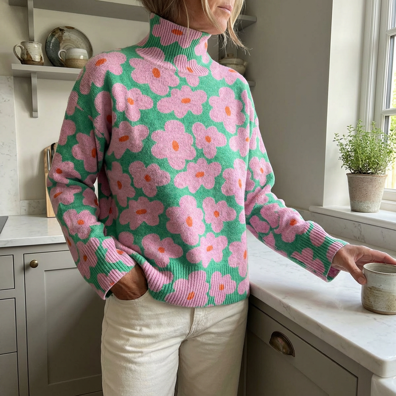 Aspen | Gebreide coltrui met bloemenmotief voor dames