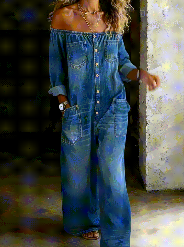 Helena - Lange Mouwen Jumpsuit met Ontblote Schouders