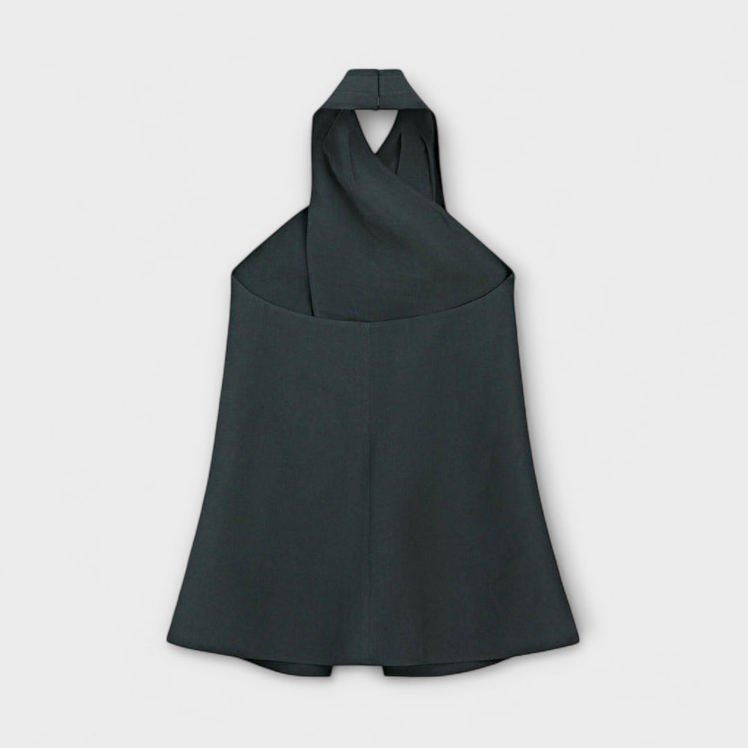 Leah - Blauwe Halter Neck Top met Ruguitsnijding