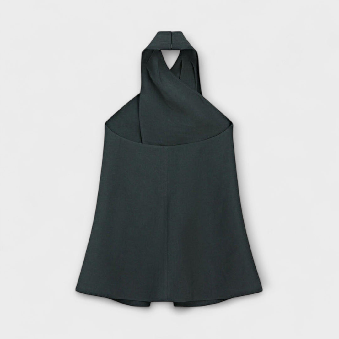 Hannah - Blauwe Halter Neck Top met Ruguitsnede