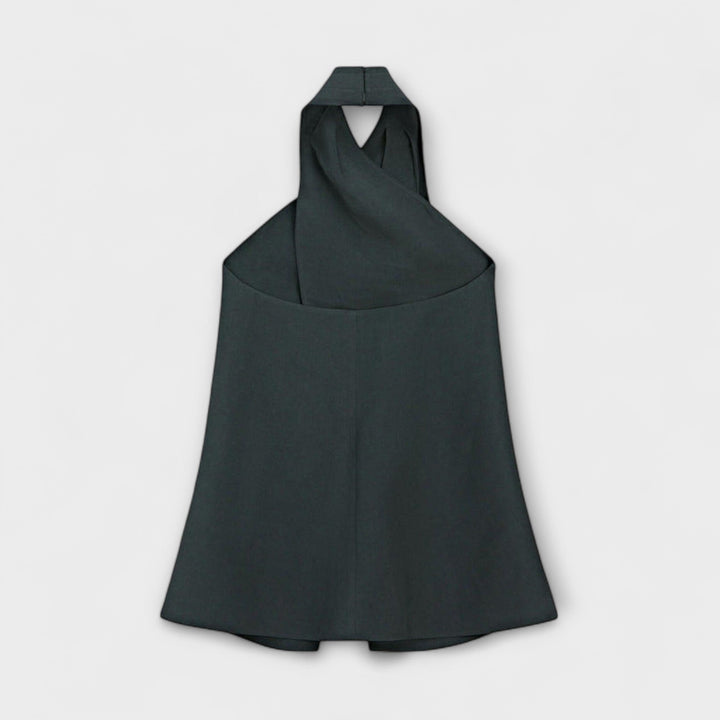 Hannah - Blauwe Halter Neck Top met Ruguitsnede