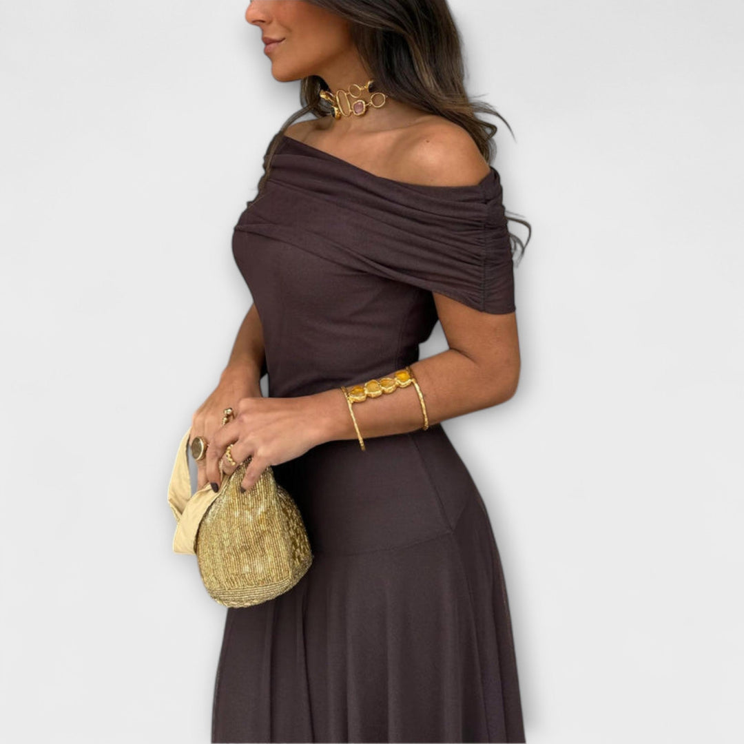 Weide - Toledo Eén-Schouder Mesh Maxi Jurk