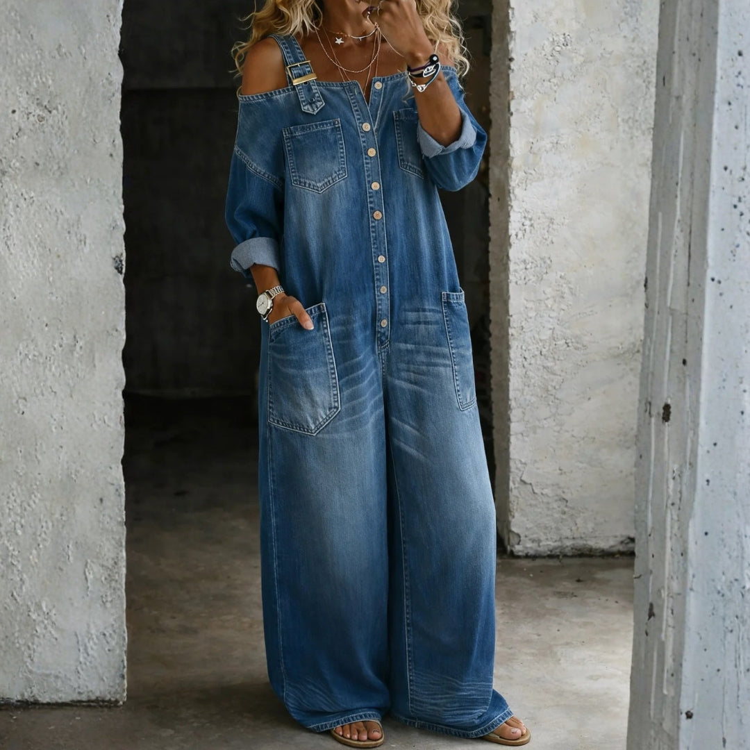 Florence - Denim Jumpsuit met Ontblote Schouders