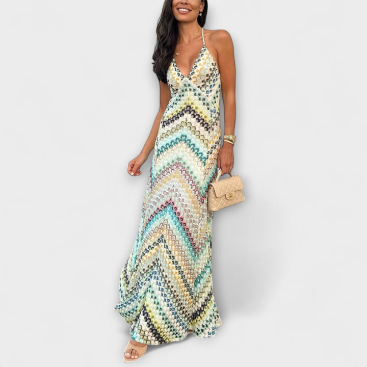 Remi - Missoni Kleurrijk Visgraatpatroon Maxijurk