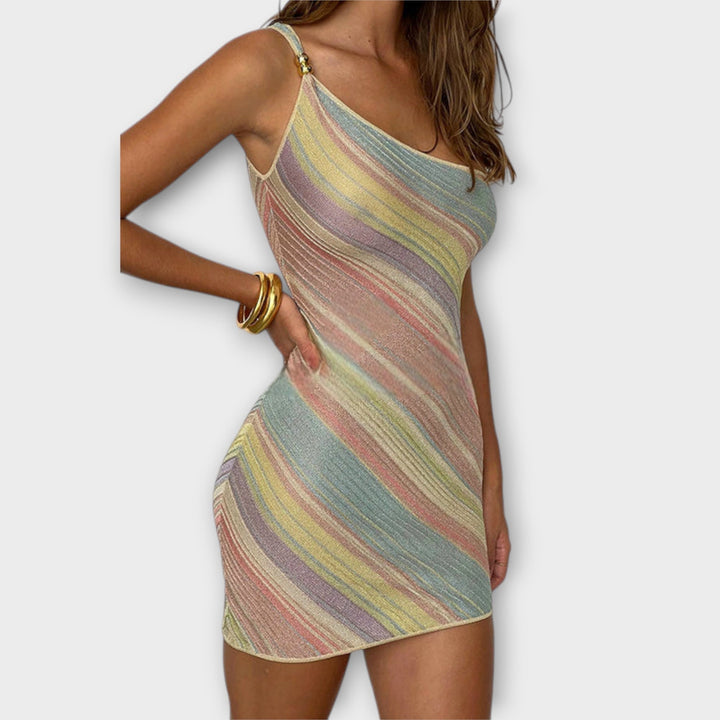 Kira - Trendy Een-Schouder Tricot Mini Jurk