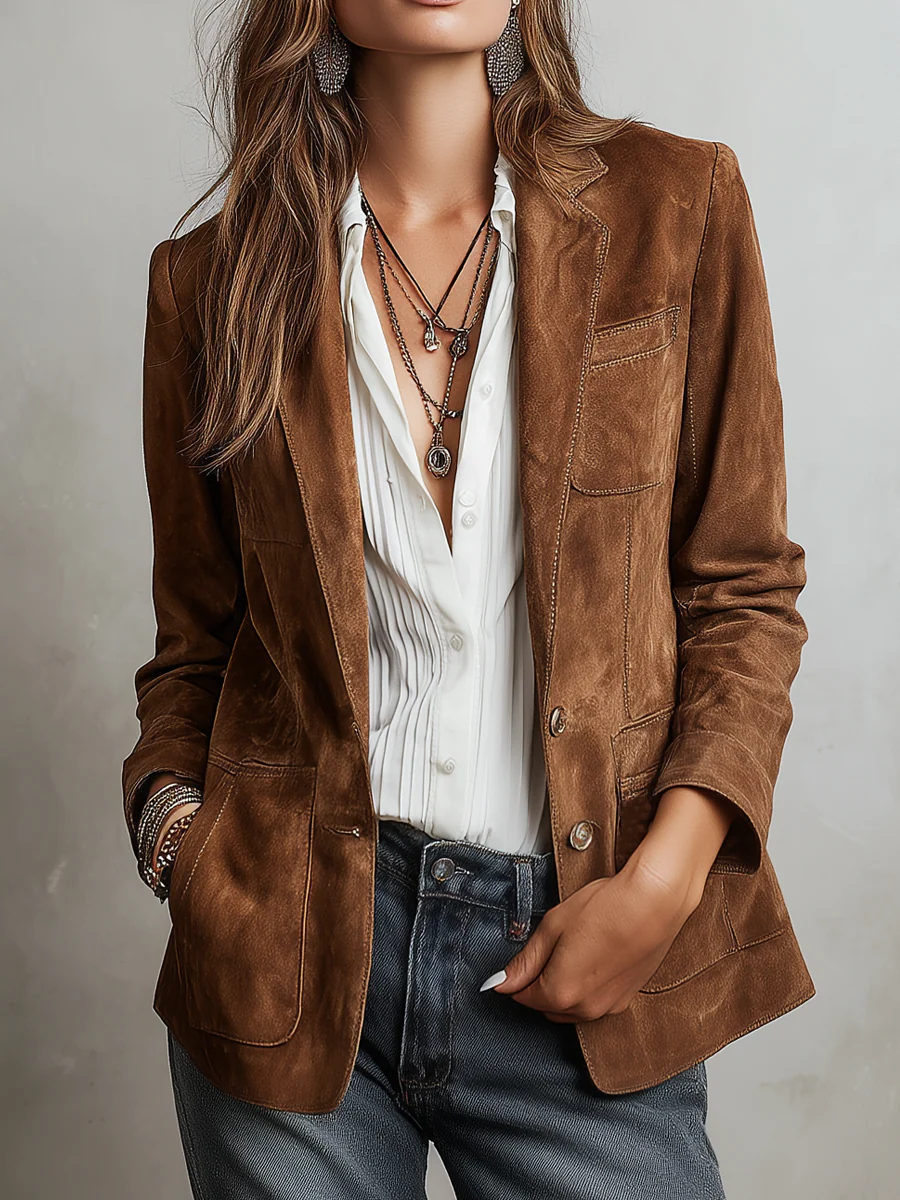 Rachel | Suède blazer met knoopsluiting en borstzak voor dames