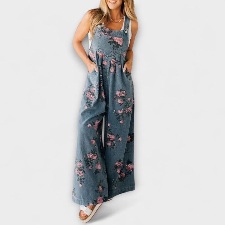 Bethany - Bloemenpatroon Wijde Denim Dungaree