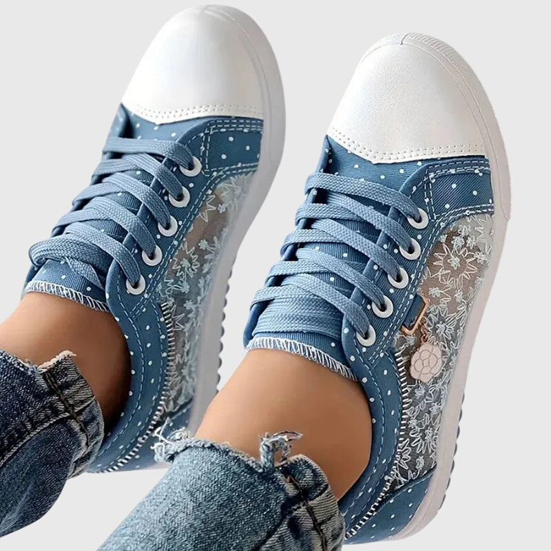 Elena | Plateausneakers met veters en gestippelde stof voor dames