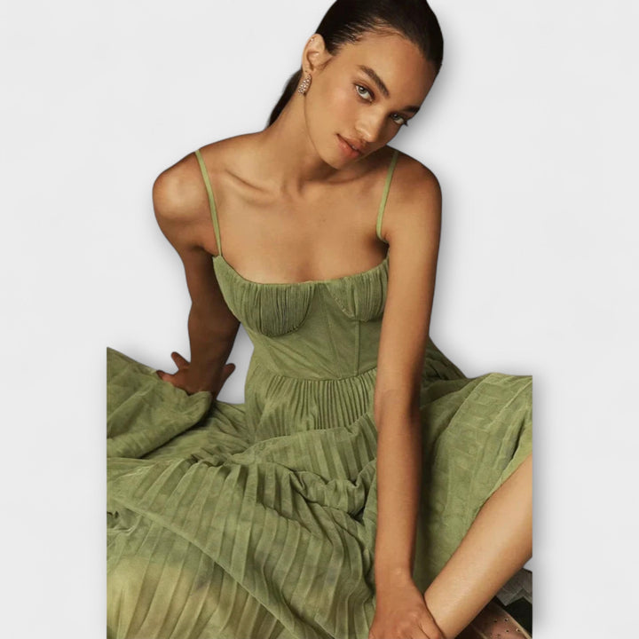 Marilyn - Faltenrok Midi Jurk van Tüll met Bustier-Design