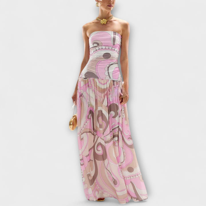 Tatum - Adembenemende pastelgekleurde off-shoulder maxidress