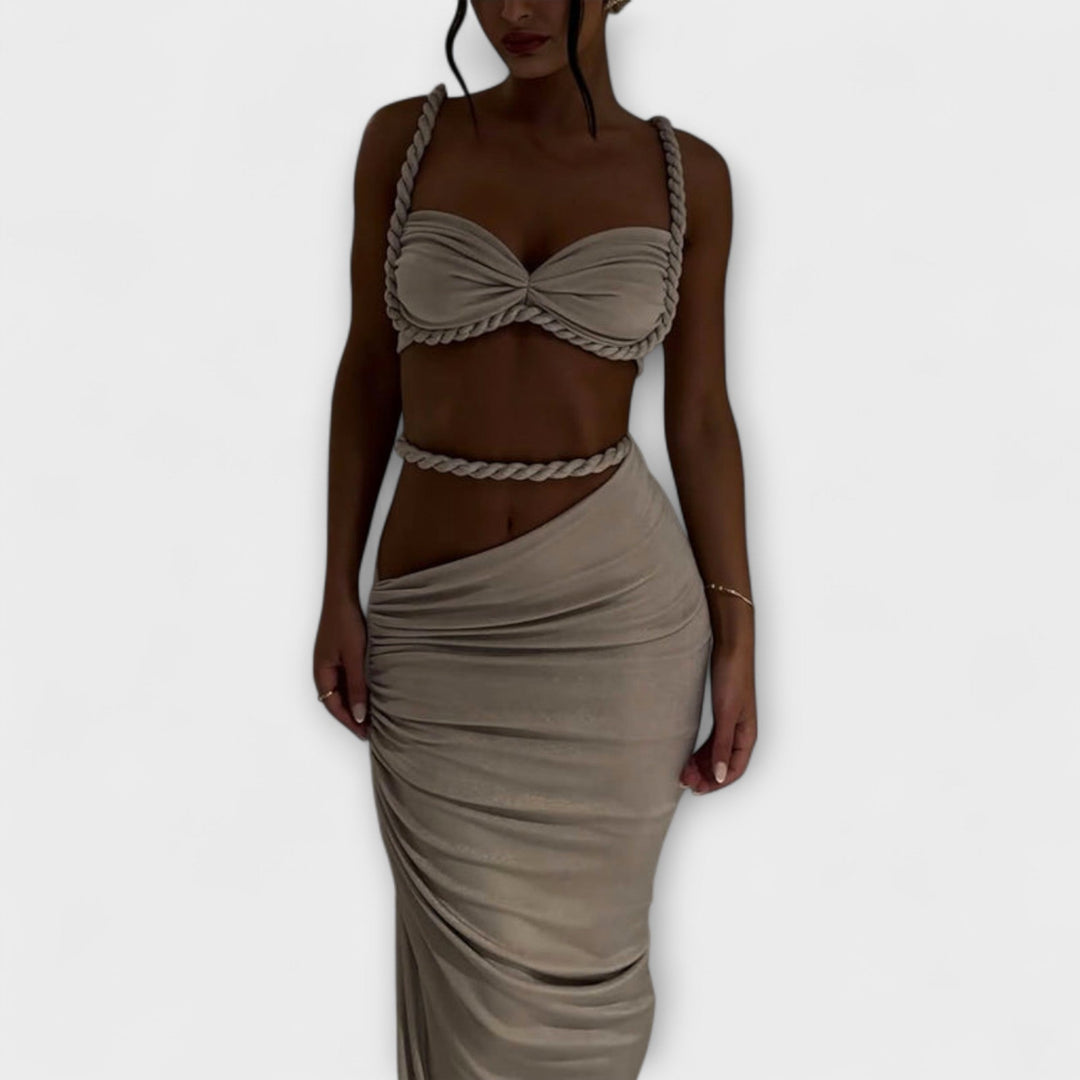 Jane - Stijlvolle Gradient Vlecht Crop Top & Overskirt Duo