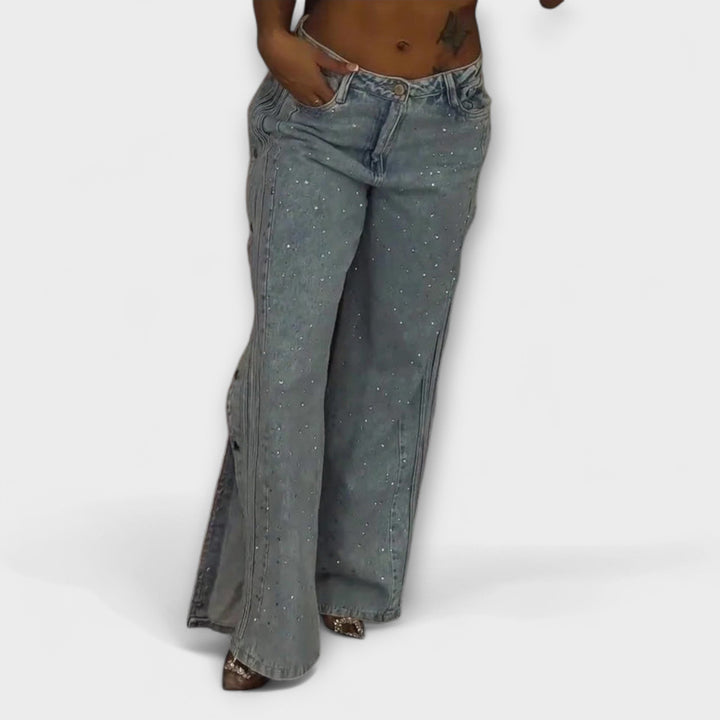 Nola - High-Waisted Jeans met Strass versieringen en zijknopen