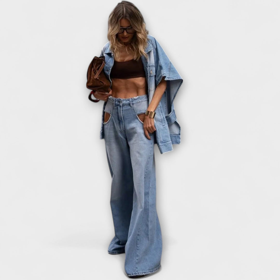 Blair - Ruim gesneden mouwloos denim-set