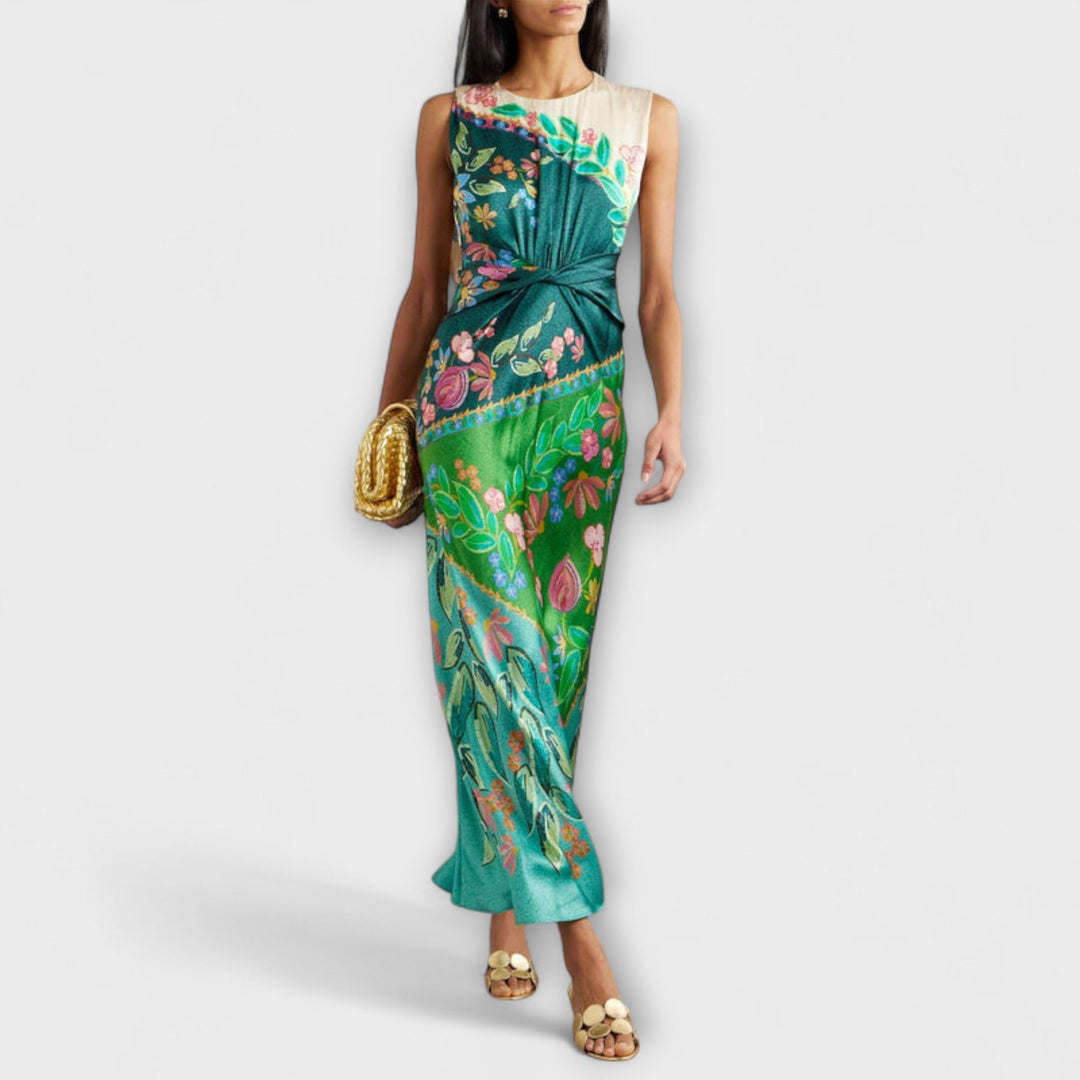 Aisling - Elegante Verdraaide Drapeer Bloemen Maxikleed