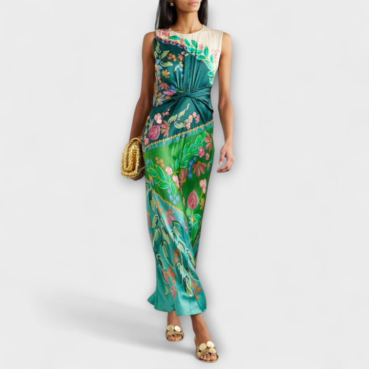 Aisling - Elegante Verdraaide Drapeer Bloemen Maxikleed