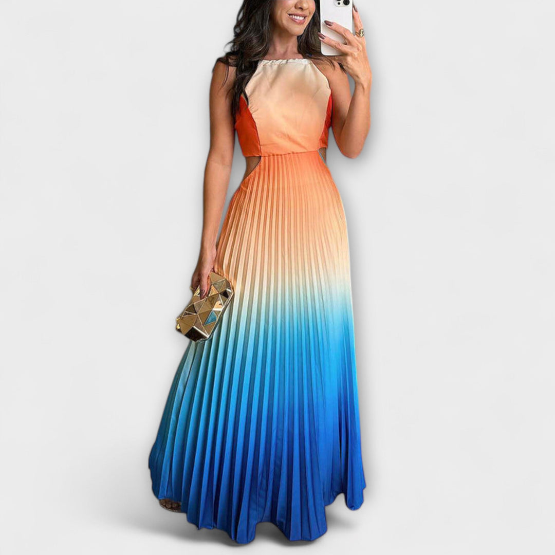 Haven - Chic rugloze kraag gradient plissé maxikleed
