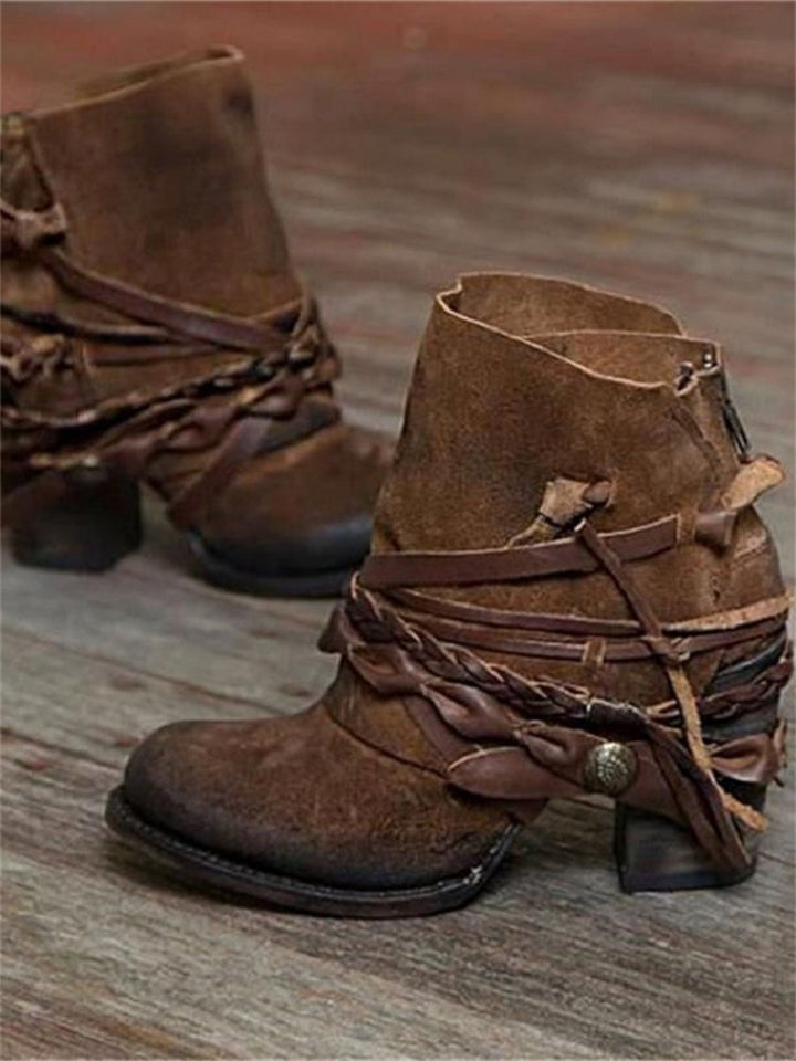 Genevieve | Suède veterbottines met gevlochten koorden voor dames