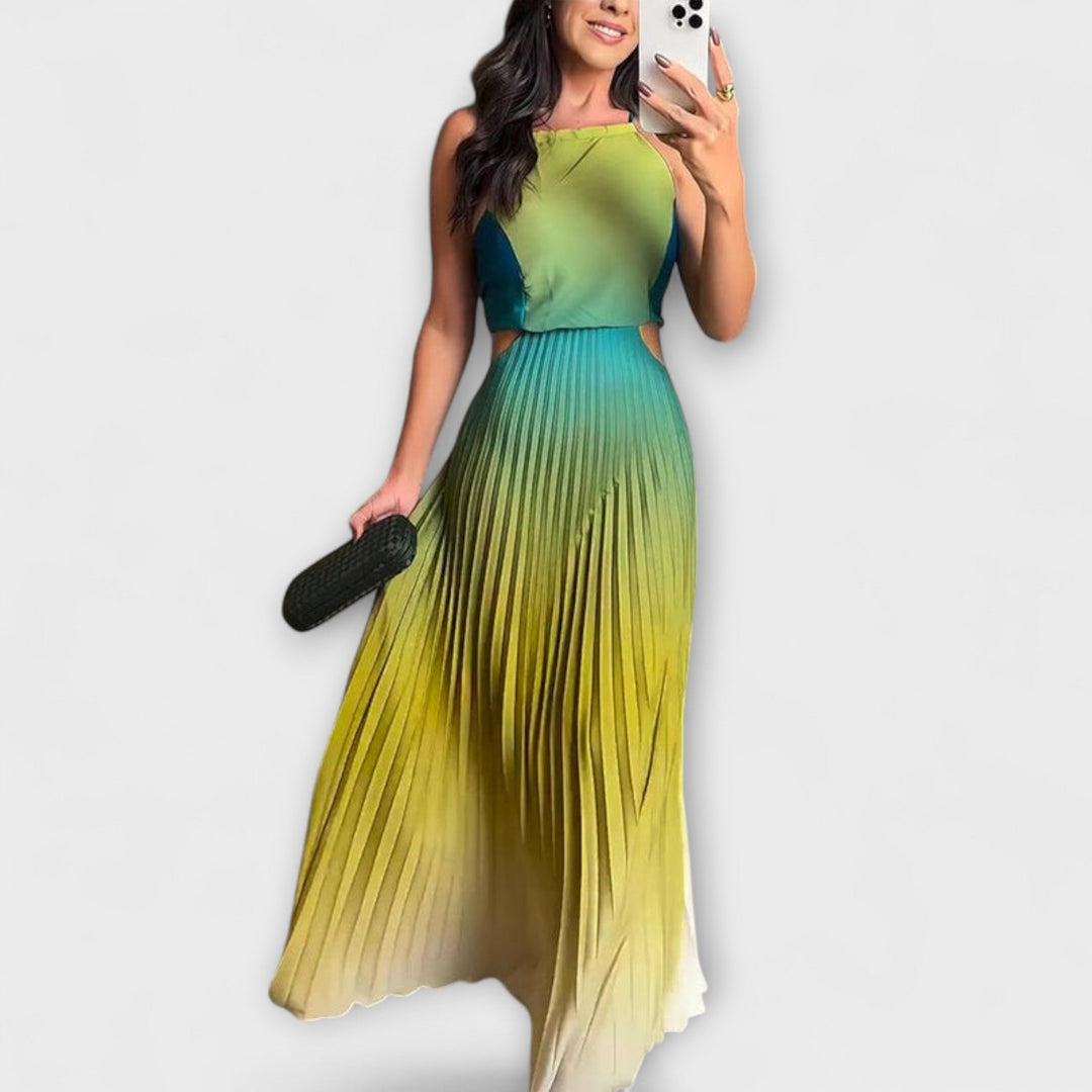 Haven - Chic rugloze kraag gradient plissé maxikleed
