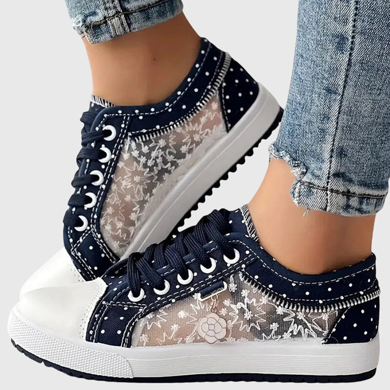 Elena | Plateausneakers met veters en gestippelde stof voor dames