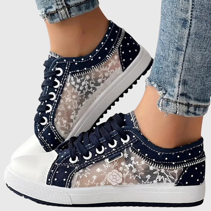 Elena | Plateausneakers met veters en gestippelde stof voor dames
