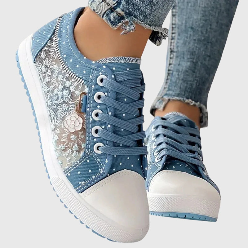 Elena | Plateausneakers met veters en gestippelde stof voor dames