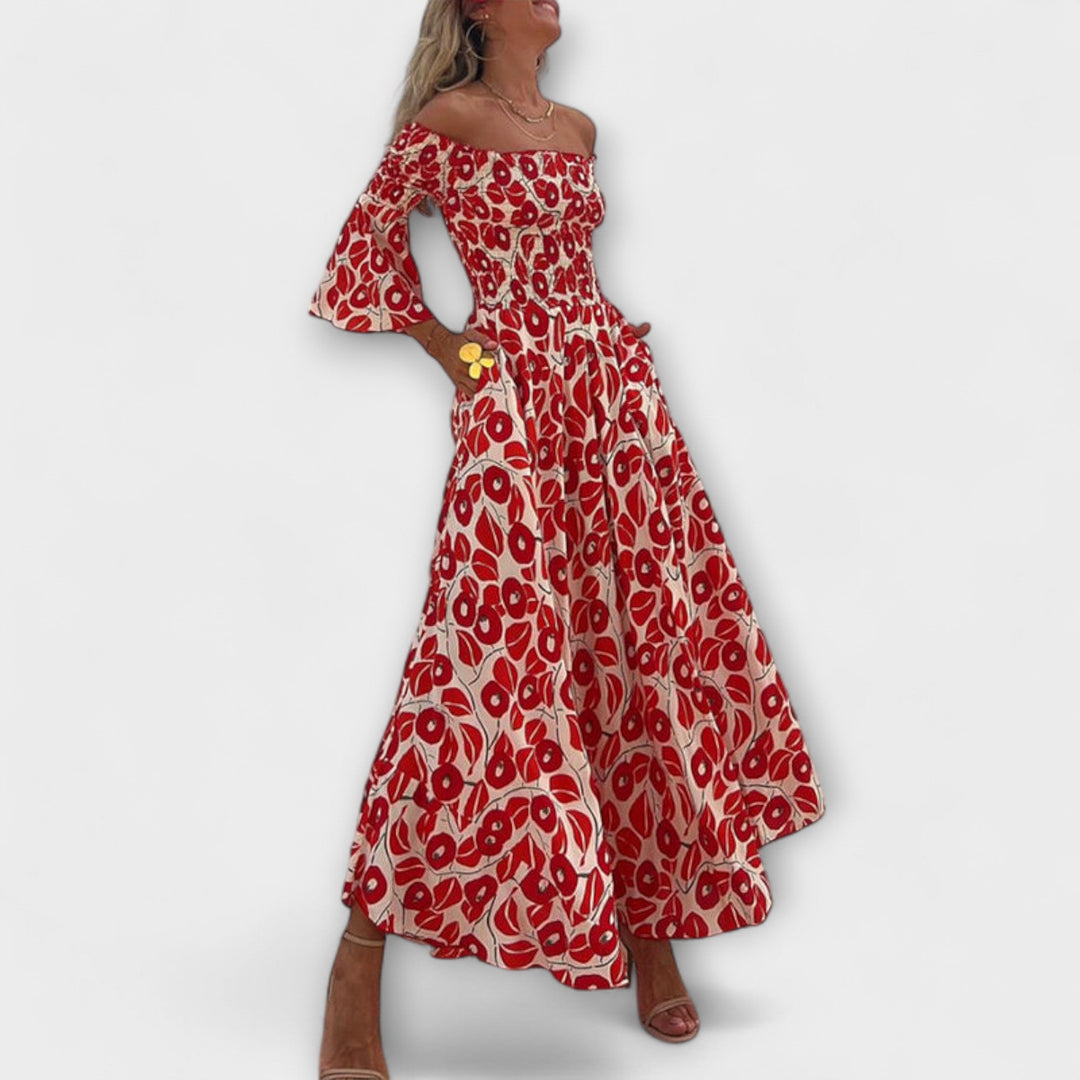 Sienna - Vakantiegerechtigd off-shoulder Maxikleed